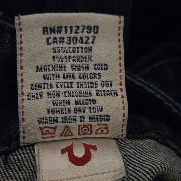 True Religion Twisted Seam Low Rise Dark Wash Flare Jeans Size 29 - Picture 8 of 9